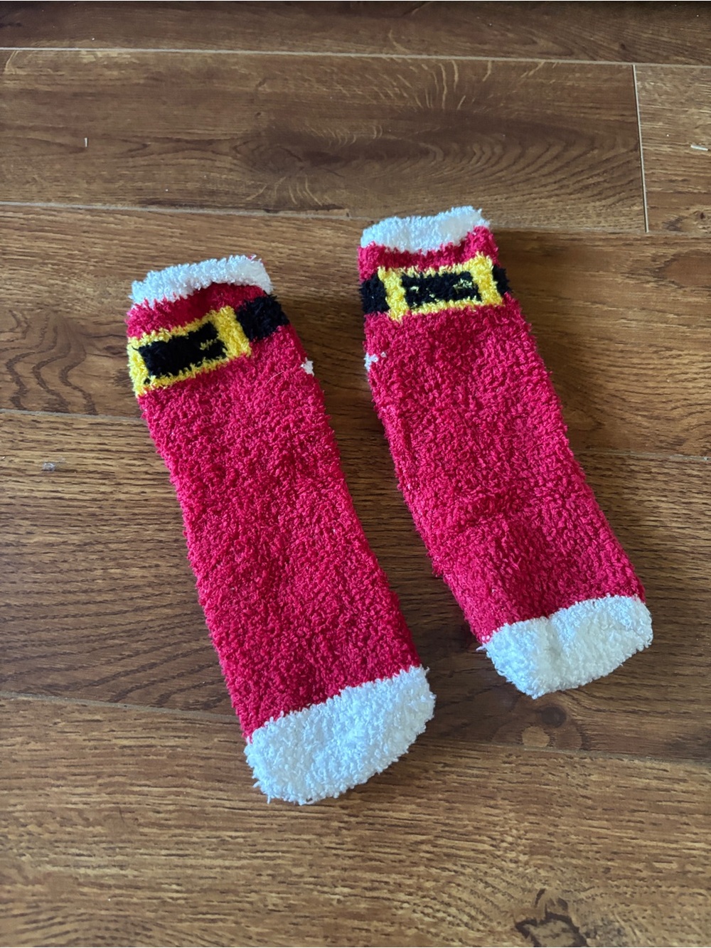 Festive Red Santa Belt Fuzzy Lounge Socks
